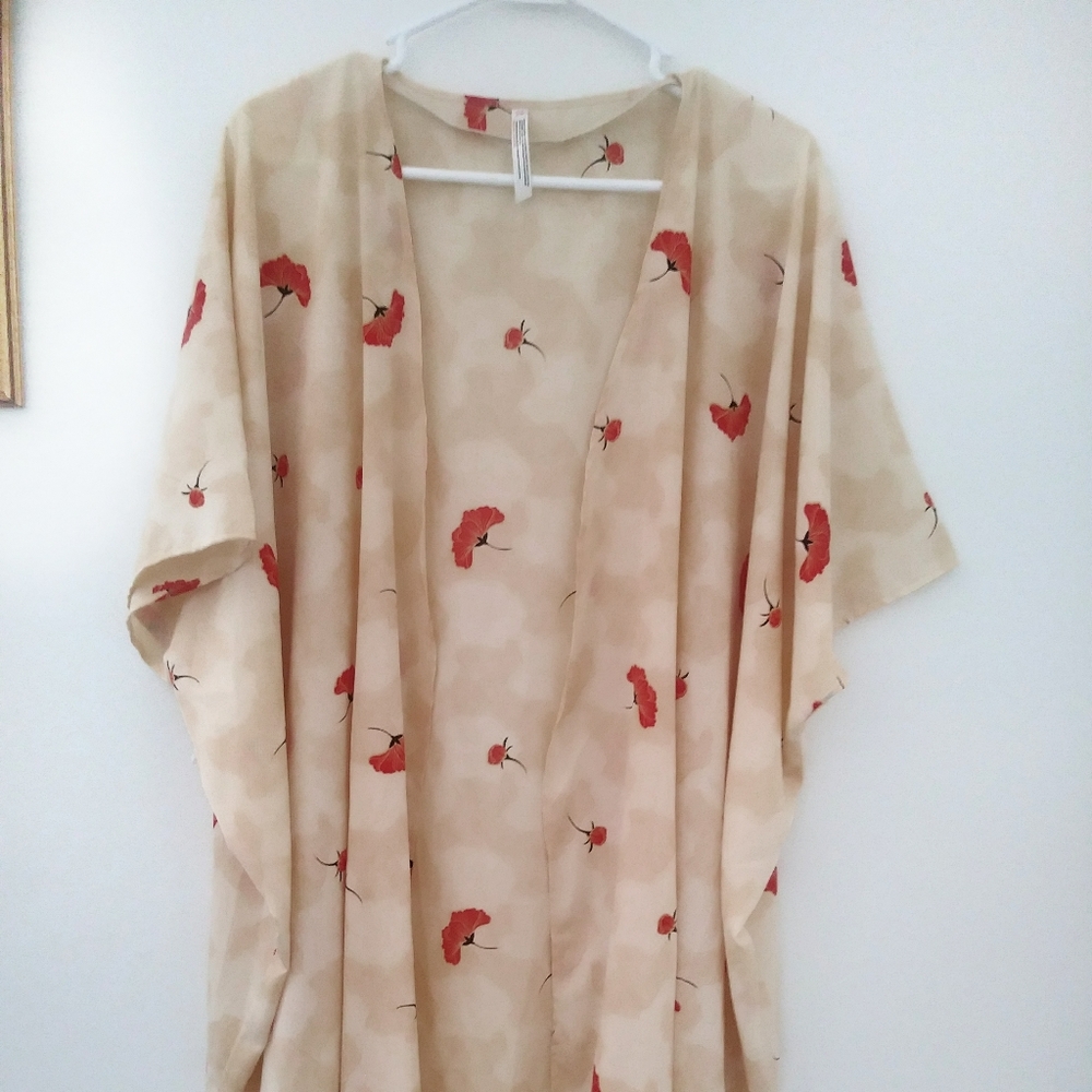 SALE Ivory-Red Floral Kimono, Kaftan, Oversized fit. One size